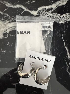 BaubleBar Silver Sculpted Crescent Hoop Earrings
